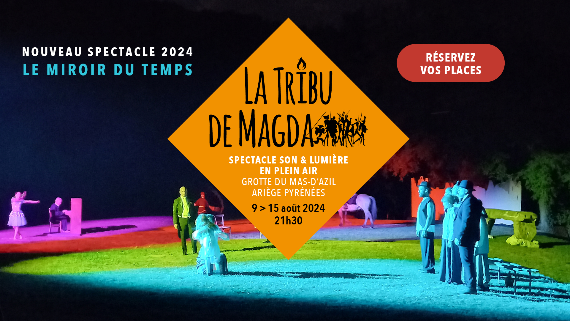 haut de page du site La tribu de Magda, grotte du Mas d'Azil, spectacle estival, Ariège